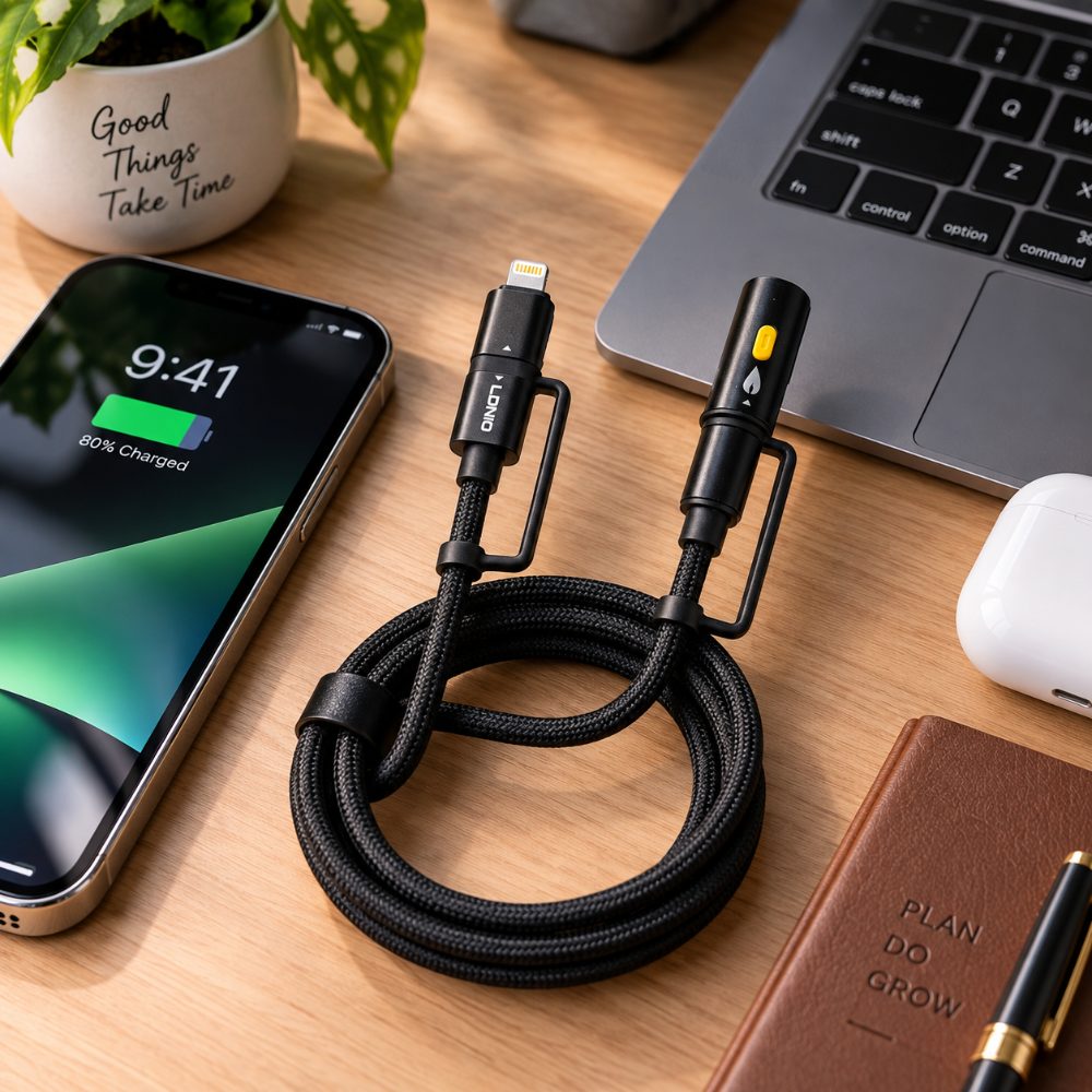 4 in 1 Fast Charging Data Cable with USB A USB C Lightning and Cigarette Lighter 1.2 Meter Braided Cable — photo 4