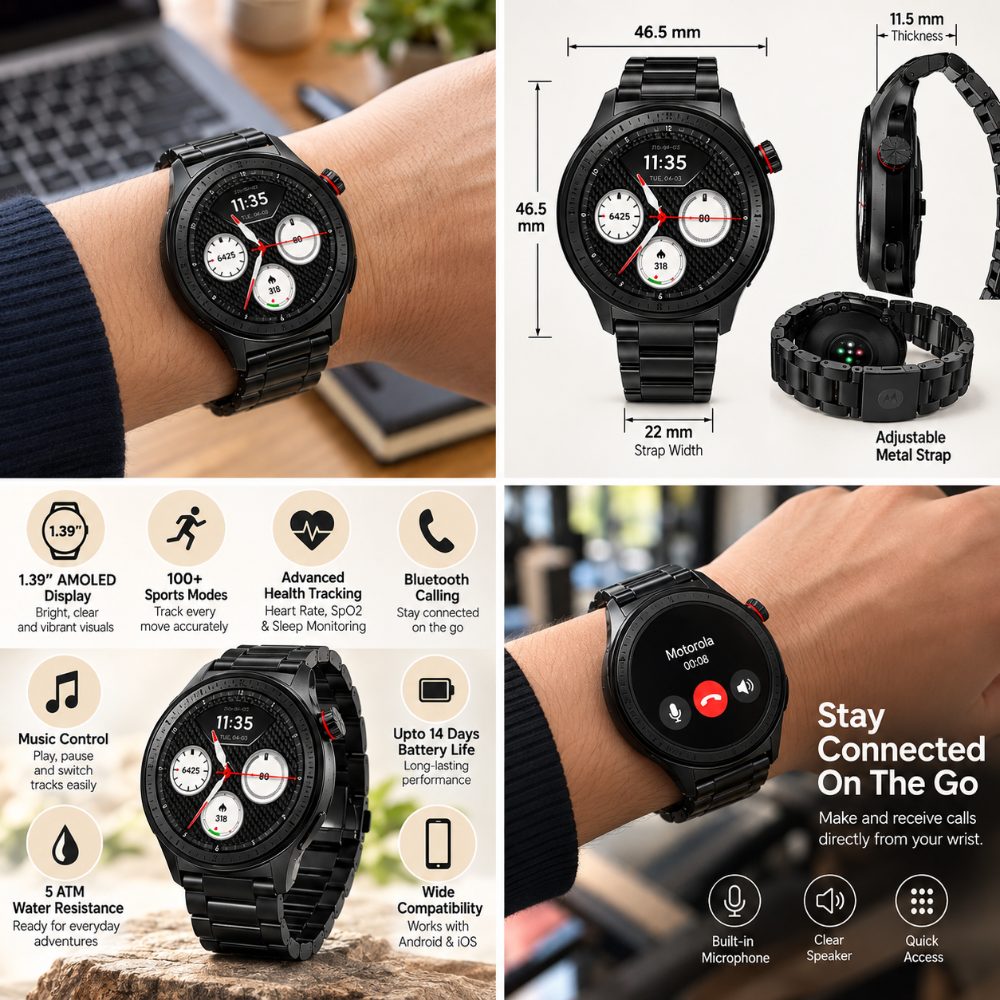 Motorola Moto Watch AMOLED Bluetooth Calling Smartwatch Black — photo 3