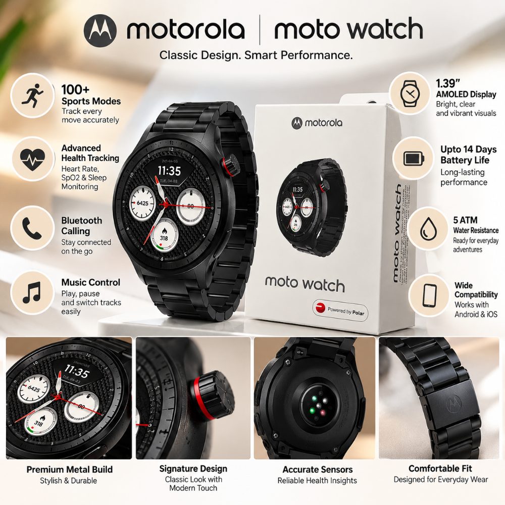Motorola Moto Watch AMOLED Bluetooth Calling Smartwatch Black — photo 2