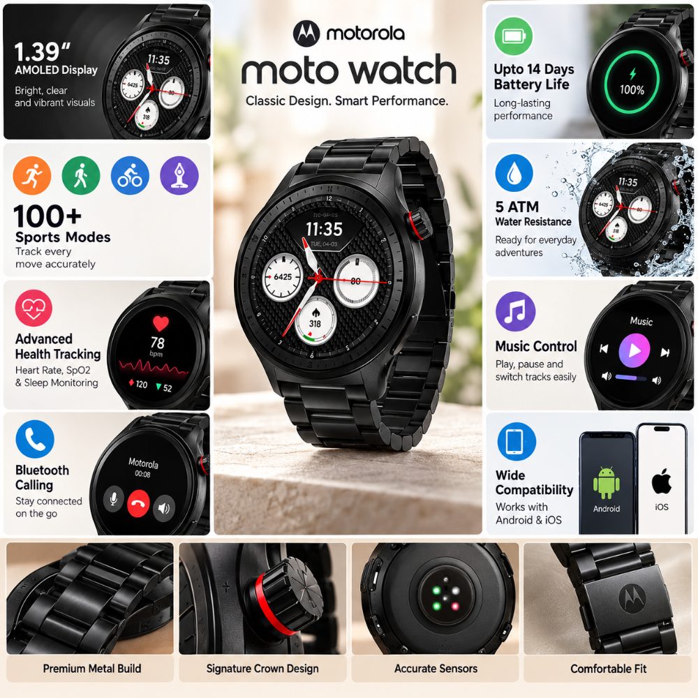 Motorola Moto Watch AMOLED Bluetooth Calling Smartwatch Black — photo 4