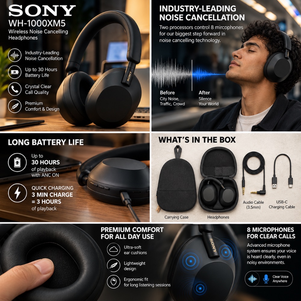 Sony WH-1000XM5 Pre-Owned Wireless Noise Cancelling Headphones | Adaptive ANC | 30 Hours Battery | Premium Over-Ear Headphones — photo 2