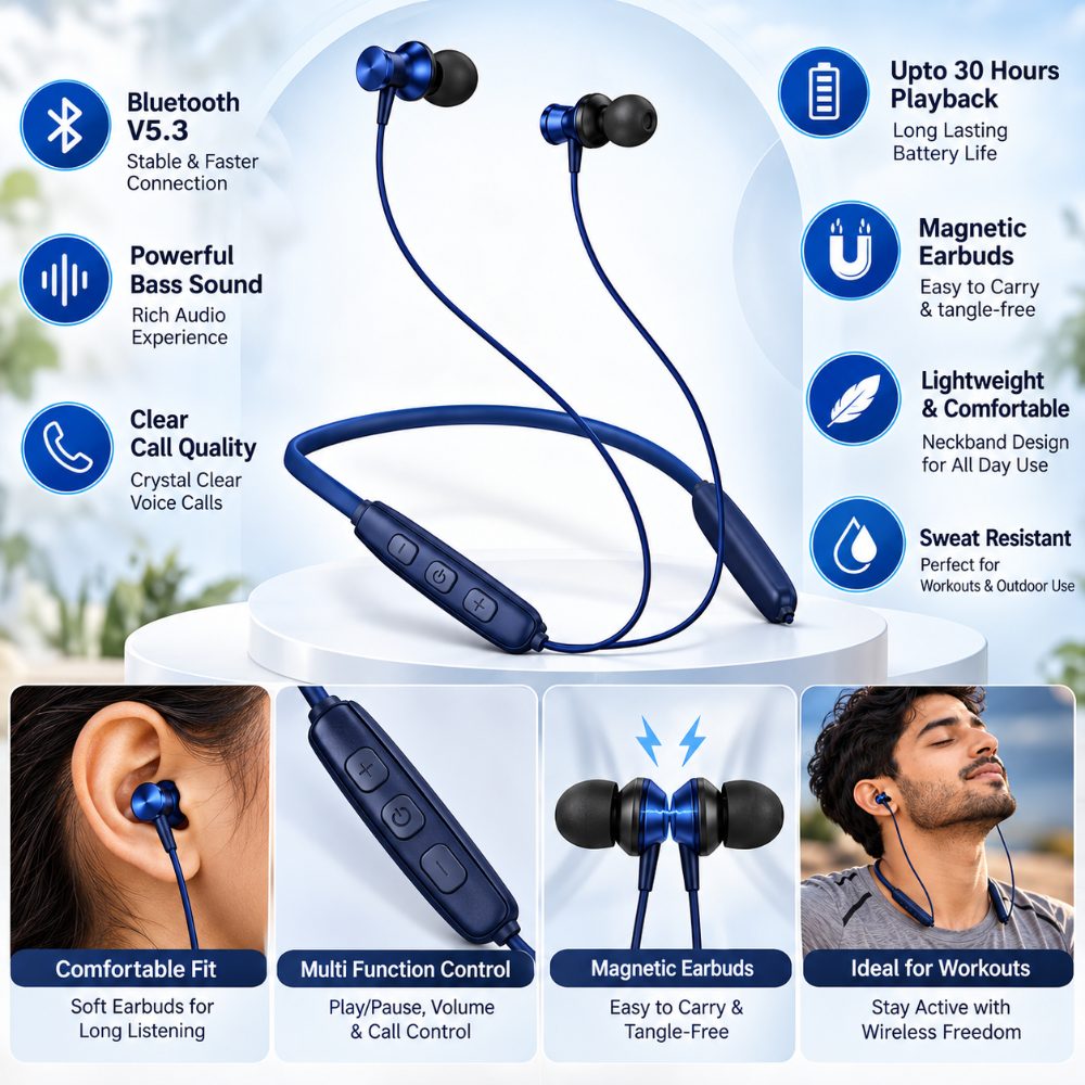 Hoco Wireless Bluetooth Neckband Earphones V5.3 with Magnetic Earbuds, Deep Bass, Clear Calling and Long Battery Playback for Sports and Daily Use — photo 2