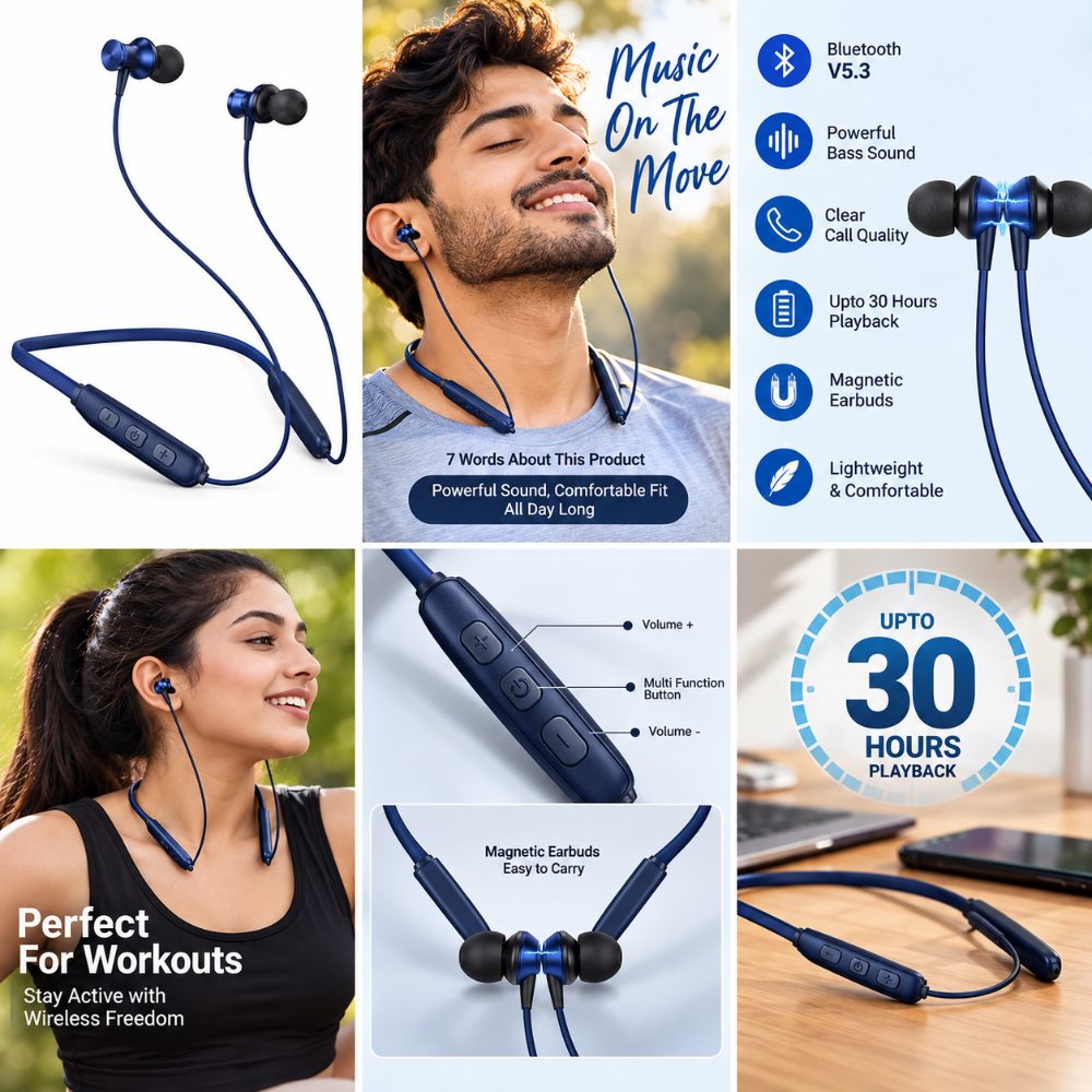 Hoco Wireless Bluetooth Neckband Earphones V5.3 with Magnetic Earbuds, Deep Bass, Clear Calling and Long Battery Playback for Sports and Daily Use — photo 3
