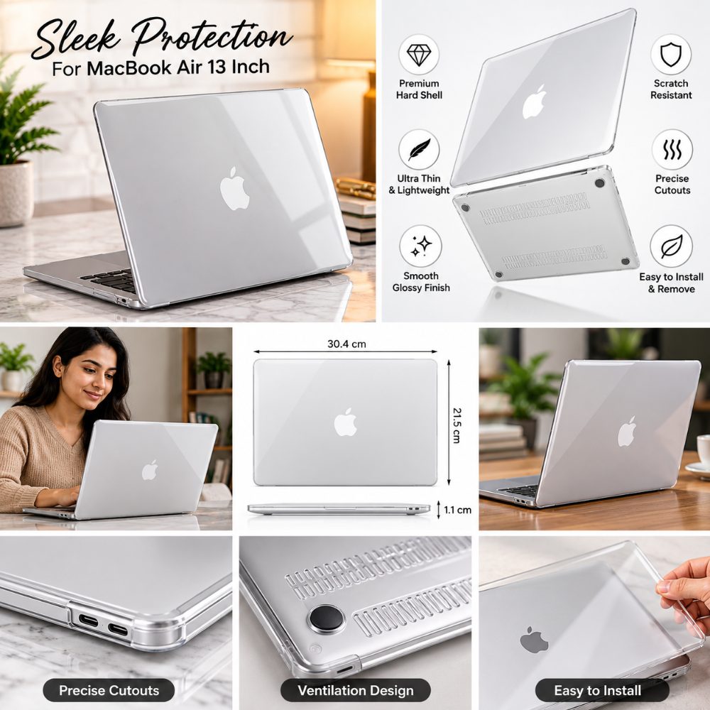 GRIPP Compaq Hard Shell Case for MacBook Air 13 inch (M5/M4/M3/M2, 2026/2025/2024/2022), Ultra Thin, Lightweight, Smooth Glossy Finish (Front & Back) - Clear — photo 2