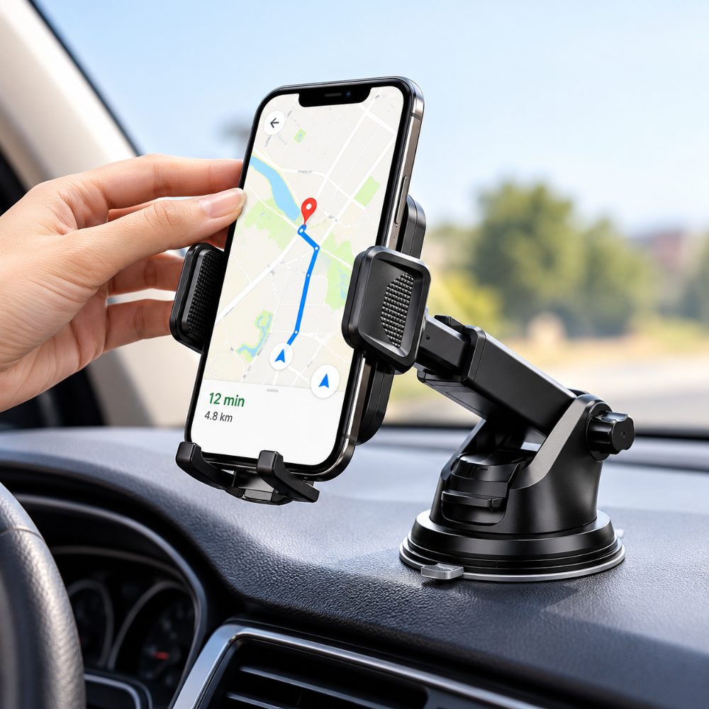 Universal Car Mobile Phone Holder with 360° Rotation, One Touch Lock, Adjustable Arm and Strong Suction Base — photo 4