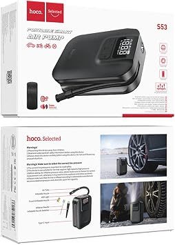S53 Mini Portable Digital Electric Car Air Pump with Emergency Torch Light (Black) — photo 3