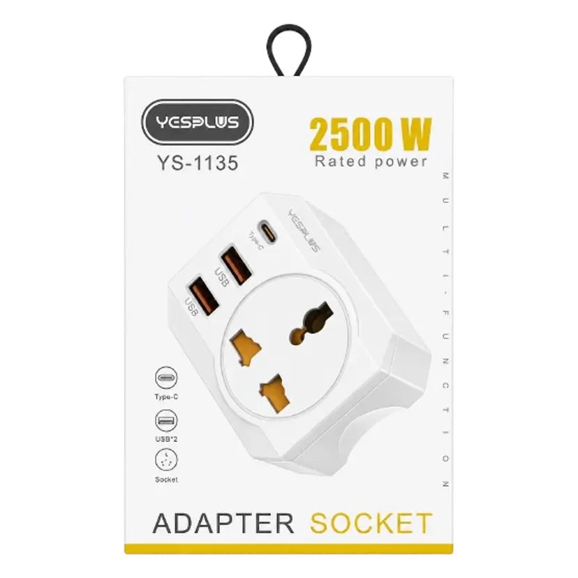 YCSPLUS 2500W Universal Power Adapter with 2 USB Ports and Type C Output for Home and Office — photo 1