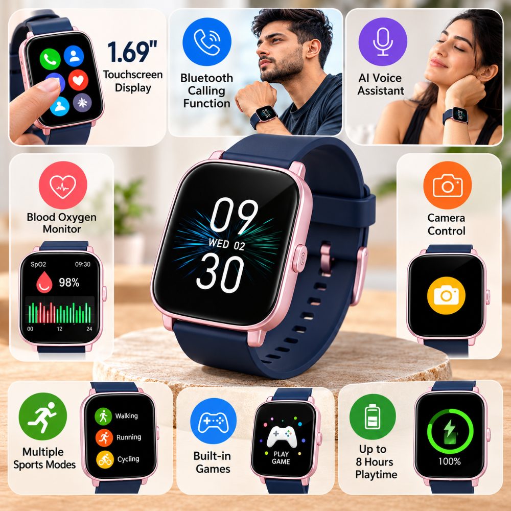 Noise ColorFit Icon Plus Smartwatch with Bluetooth Calling, 1.69 Inch Touchscreen, AI Voice Assistant, Blood Oxygen Monitor, Camera Control and Built-in Games — photo 2