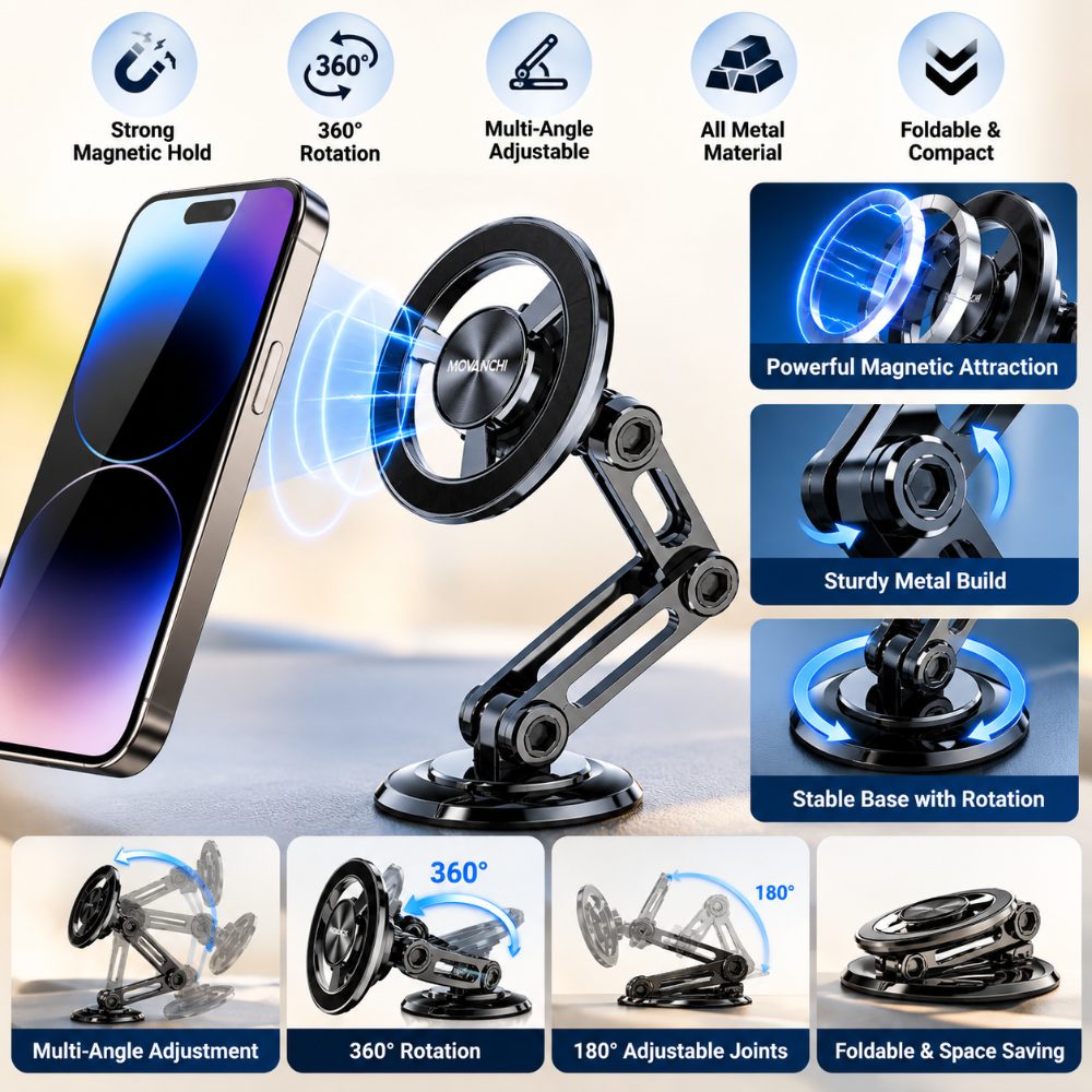 PAKMEZ Universal 360° Pro Magnetic Car Suction Cup Holder with Adjustable Arm (Silver) — photo 3