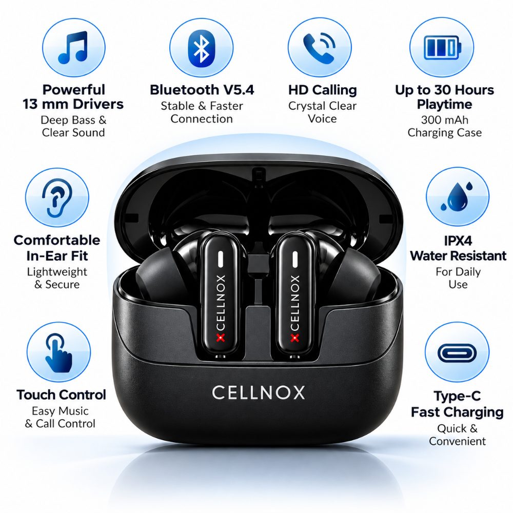 CELLNOX Neo-N1 Wireless Bluetooth Earbuds with Charging Case, Black — photo 2