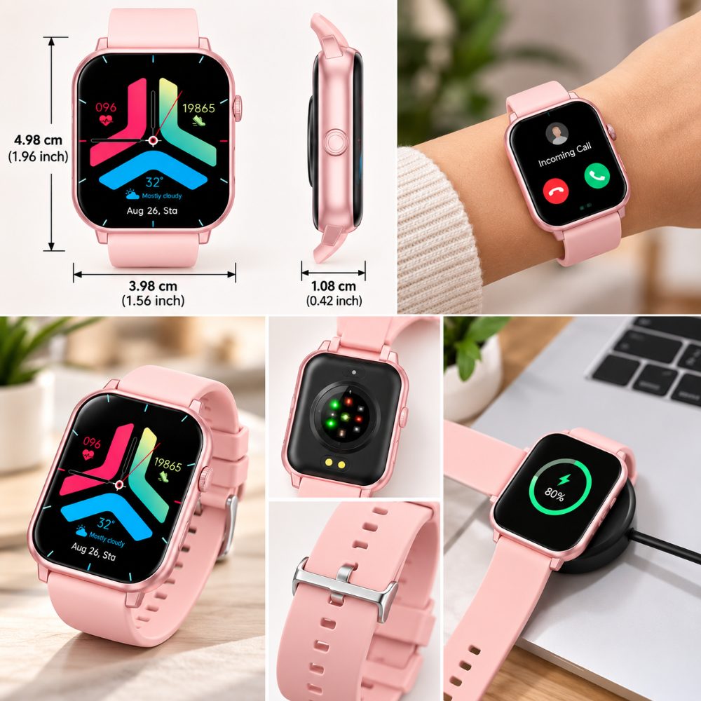 SHKOD Watch Pro Bluetooth Calling Smart Watch with 1.96 Inch HD Display, Heart Rate Monitor, Blood Oxygen Tracking, Sleep Tracking, Sports Modes and Pink Strap — photo 4
