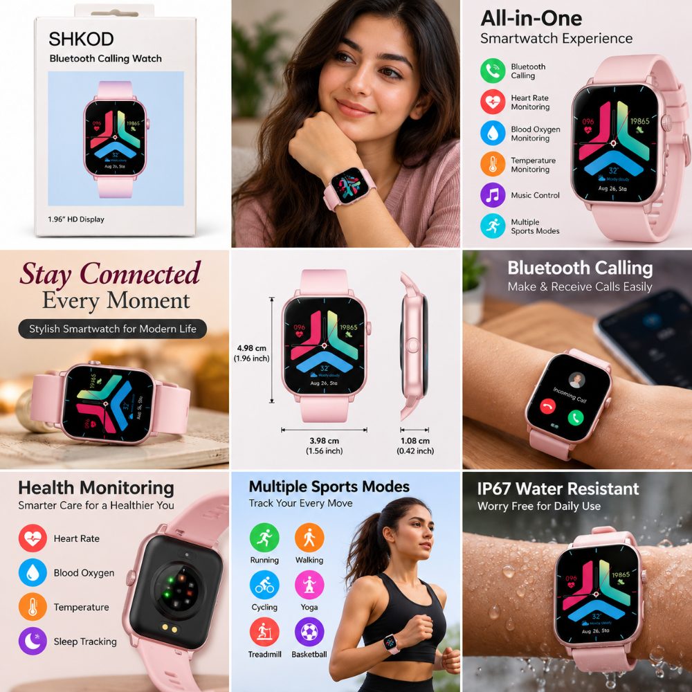 SHKOD Watch Pro Bluetooth Calling Smart Watch with 1.96 Inch HD Display, Heart Rate Monitor, Blood Oxygen Tracking, Sleep Tracking, Sports Modes and Pink Strap — photo 3
