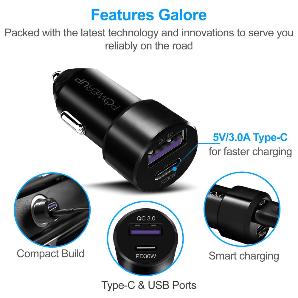 30W Fast Car Charger with Type C and USB Dual Port, PD Rapid Charging Adapter for Mobile Phones — photo 4