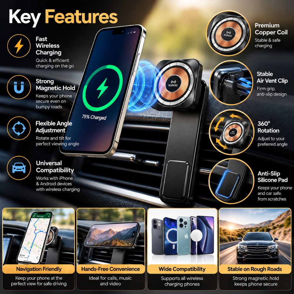 Flexible Magnetic Car Mount Wireless Charger – 15W Fast Charging Phone Holder — photo 3