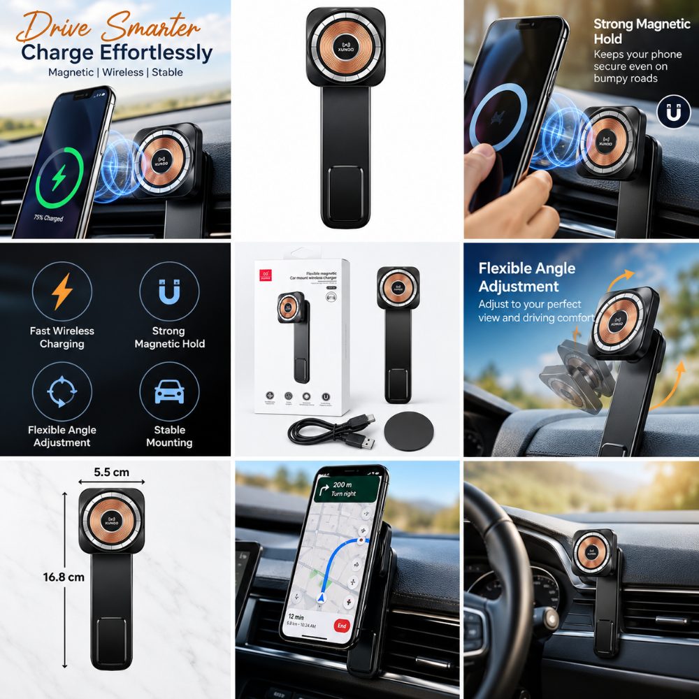 Flexible Magnetic Car Mount Wireless Charger – 15W Fast Charging Phone Holder — photo 2