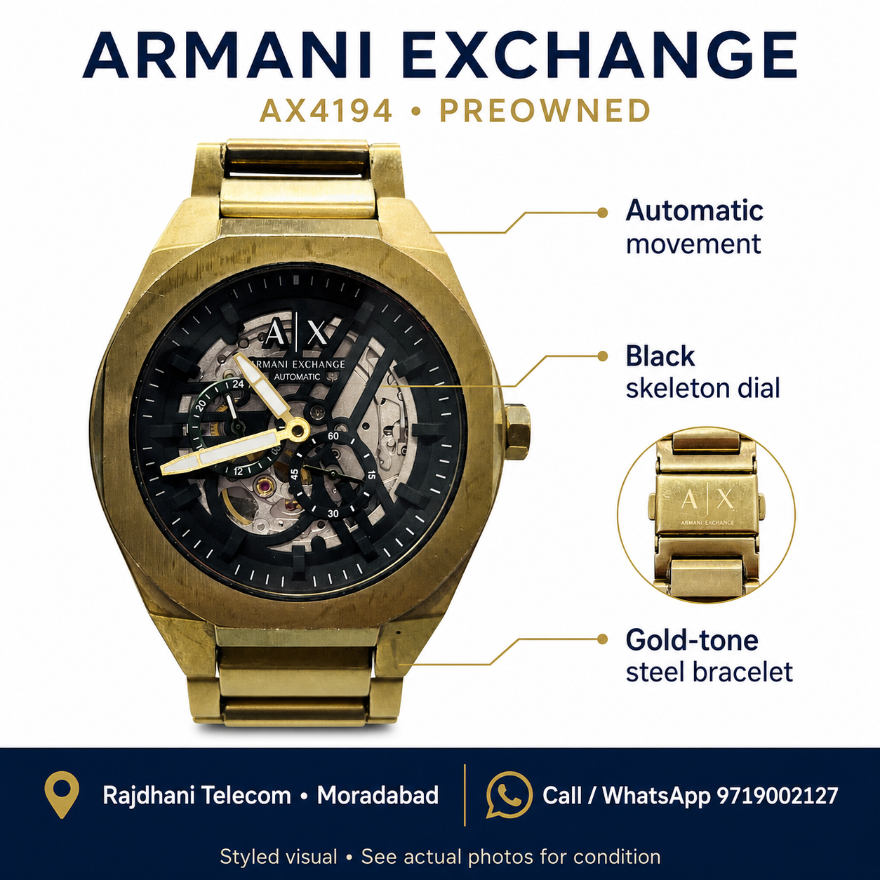 Armani Exchange AX4194 Sync Automatic Watch — Gold-Tone (Preowned) — styled visual 2