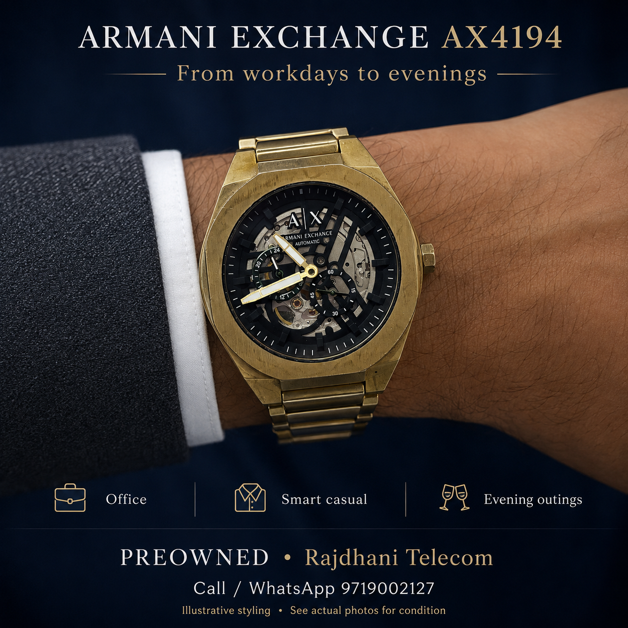 Armani Exchange AX4194 Sync Automatic Watch — Gold-Tone (Preowned) — styled visual 3