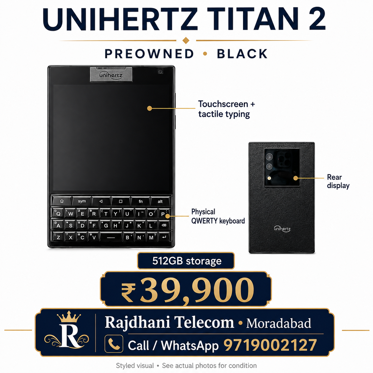 Unihertz Titan 2 — Black, 16GB RAM / 512GB (Preowned) — styled visual 2