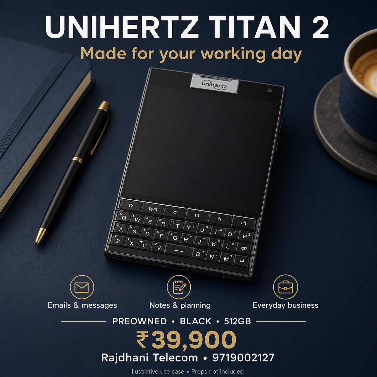 Unihertz Titan 2 — Black, 16GB RAM / 512GB (Preowned) — styled visual 3